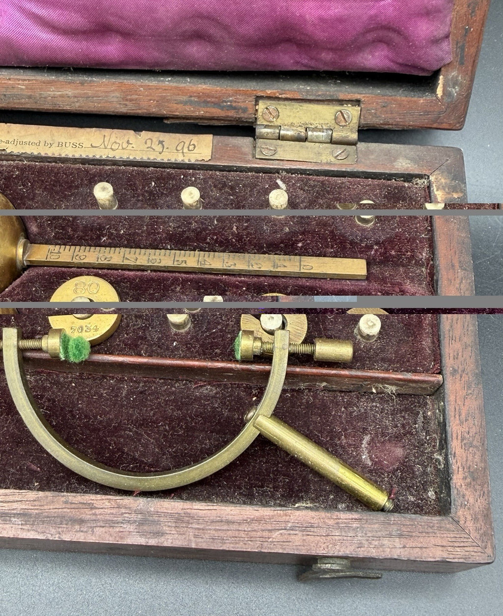 Antique Sikes Hydrometer Buss London Brass Proof Gauge Cased Set 1896 Dated
